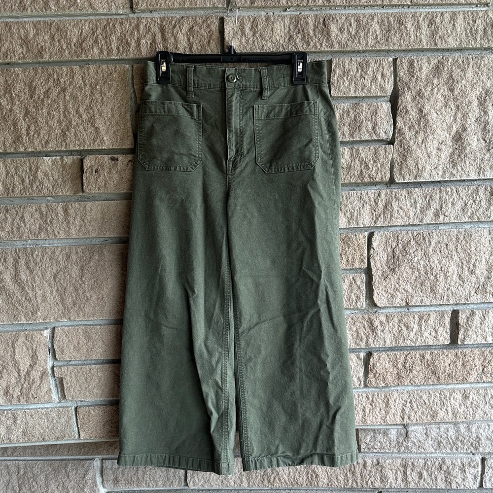 J.Crew Point Sur Olive Green Cropped Wide-Leg Pants Women’s Size 28